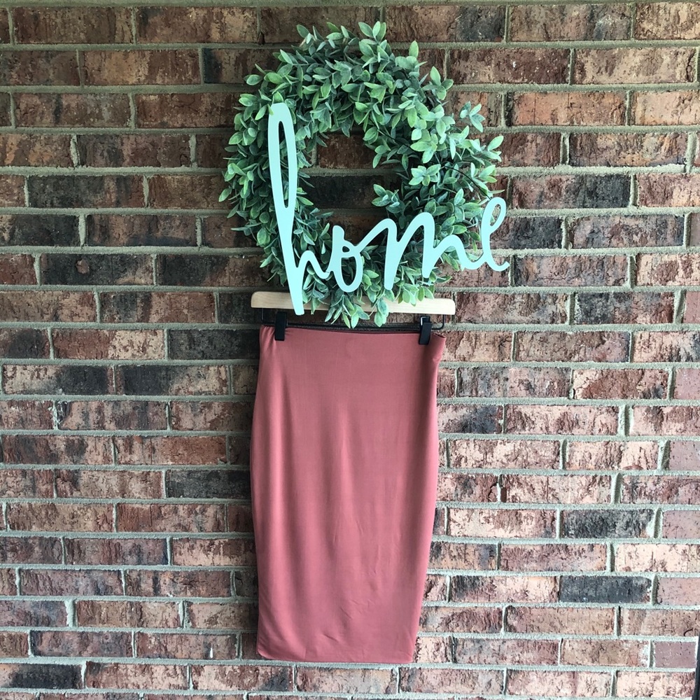 { REVAMPED } NWT Burnt Orange Stretch Midi Skirt